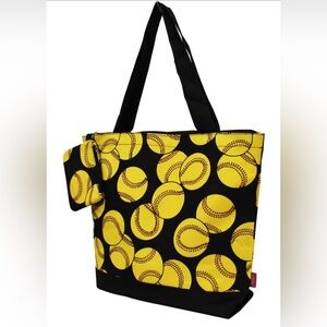 Softball Canvas Tote Bag Yellow and Black